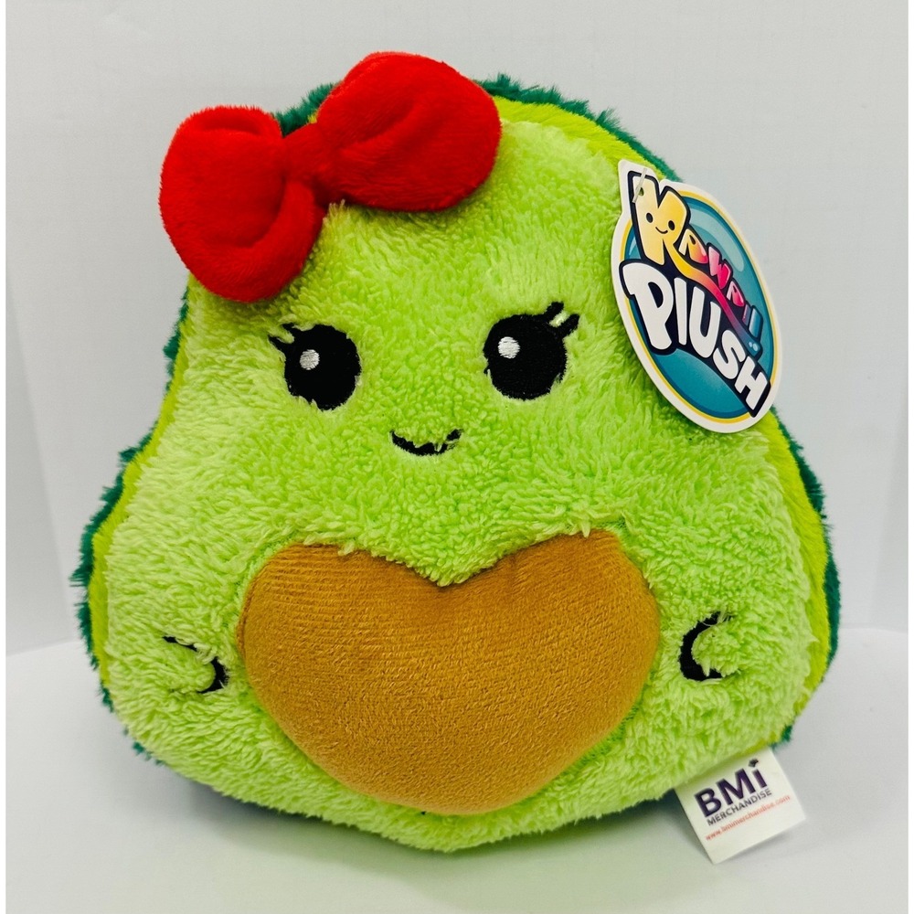 BMI Merchandise Kawaii 10" Green Avocado Heart Pit Red Bow Stuffed Plush Toy